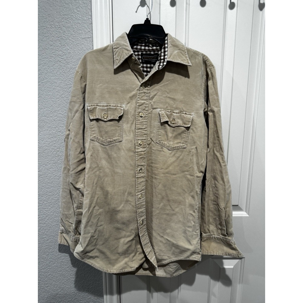 Vintage Western Corduroy Shirt 70s Beige Sears Retro Medium